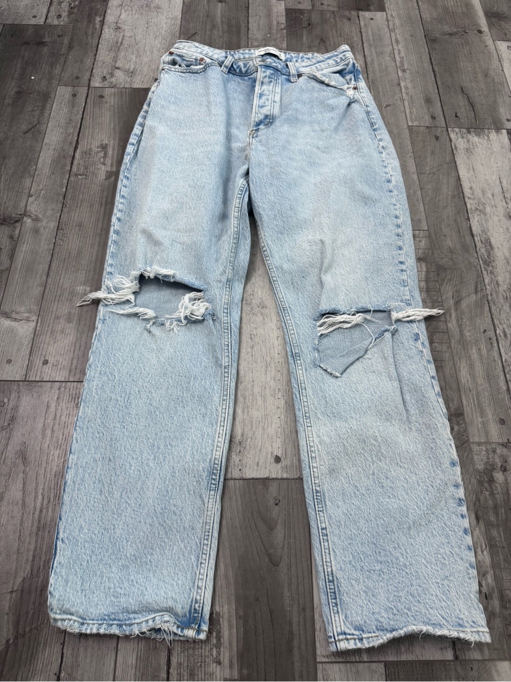 Abercrombie & Fitch Light Blue High-Rise Distressed Jeans
